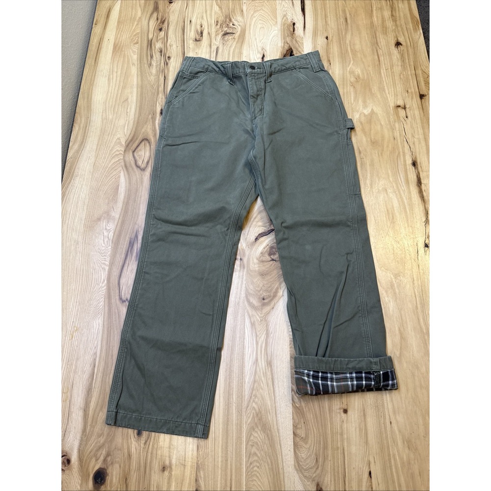 Carhartt 100070 Men's Green Flannel Lined Washed Twill Relaxed Fit Pant 34x30